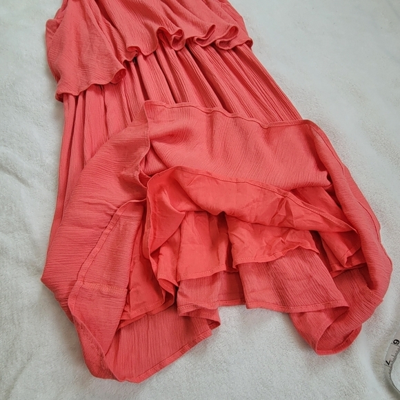 Kori Halter Style Embroidered Mesh Tiered Top Coral Pink Sleeveless Size Small - Picture 10 of 11